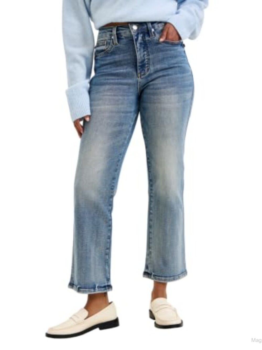 High Waisted Tummy Control Peggy Ankle Straight Jeans